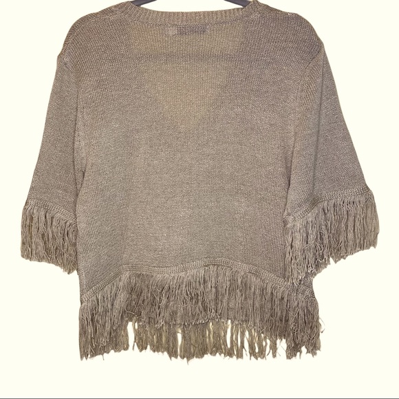 NWT BISHOP + YOUNG V-neck Fringe Sweater Oatmeal M - Picture 5 of 12